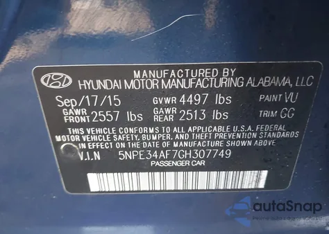 2016 Hyundai Sonata Sport из США, поврежденный, VIN 5NPE34AF7GH307749